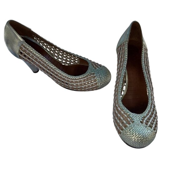 chie mihara HOLIDAY metallic gold woven heels 39 8 - Picture 1 of 6